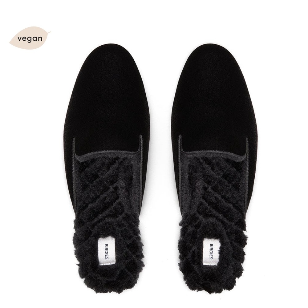 Birdies - The Phoebe Black Faux Fur Slides